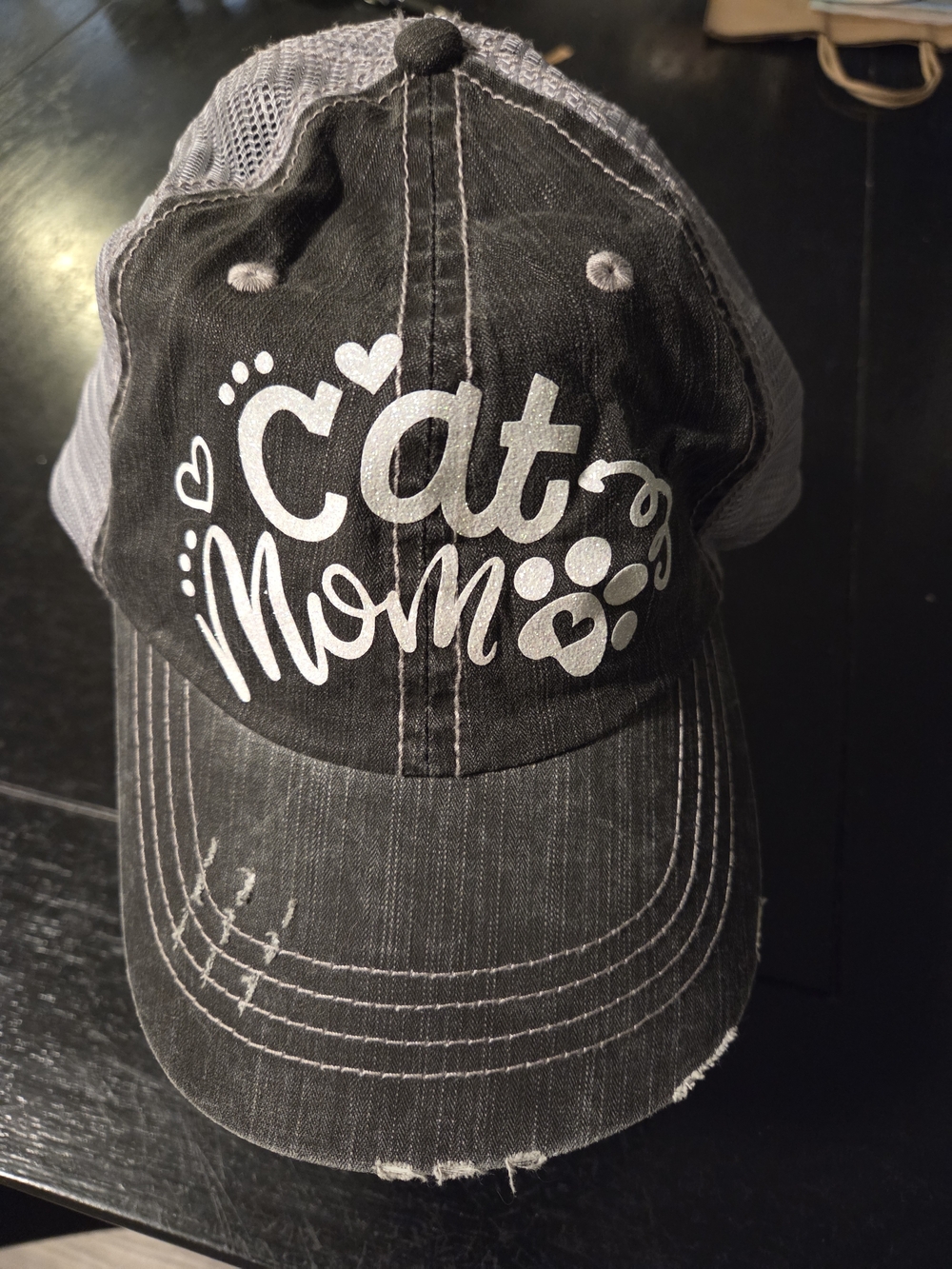 NWT Cat Mom Distressed Trucker Hat Gray Mesh Cap